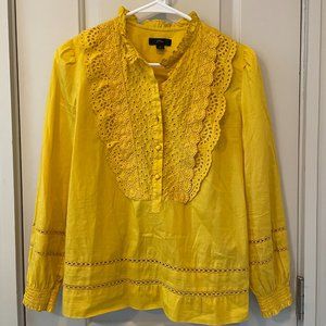 J. Crew Cotton Ruffle Neck Eyelet Top in Marigold